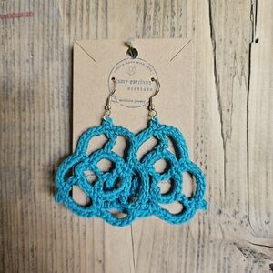 Handcrafted Teal Crochet Earrings woven hoops accessories and jewelry.